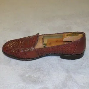 Nettleton Brown Leather Woven Handcrafted Penny Loafers 10D Nettleton Brown Leather Woven Handcrafted Penny Loafers 10D  main image 4